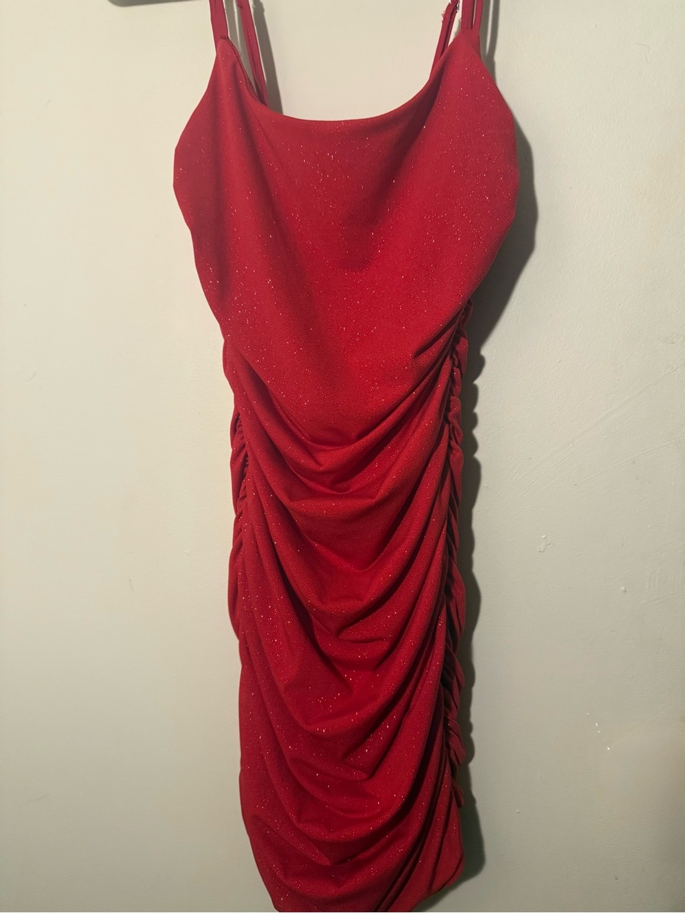 Lucy in the Sky Red Sparkle Ruched Slip Dress